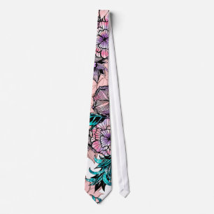 Girly Watercolor and Rose Gold Floral Illustration Neck Tie