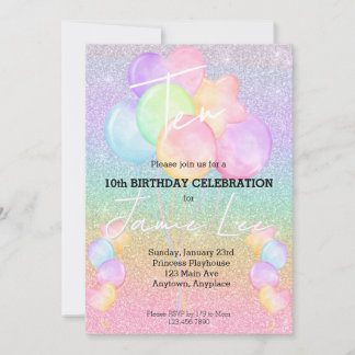 Girly Watercolor Balloon Birthday Party Invitation