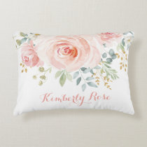 Girly Watercolor Blush Pink Roses Nursery Decor Accent Pillow