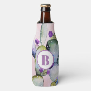 Girly Watercolor Cactus Monogram Bottle Cooler