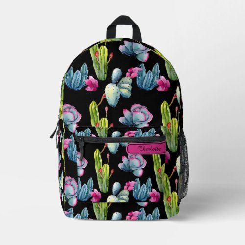 Girly Watercolor Exotic Wildflower Cactus Pattern Printed Backpack