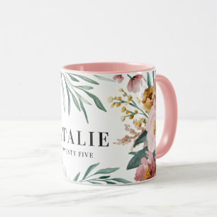 Girly watercolor floral 25th birthday pink chic mug