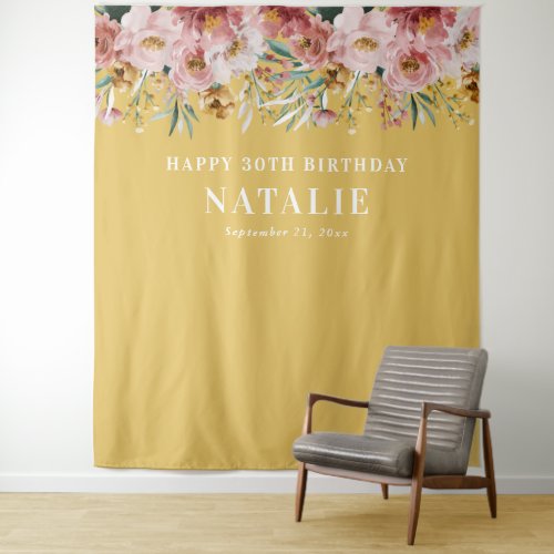 Girly watercolor floral 30th birthday pink chic ta tapestry