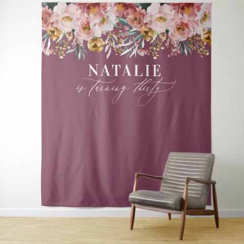 Girly watercolor floral 30th birthday purple chic tapestry