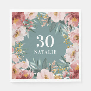 Girly watercolor floral birthday pink chic napkins