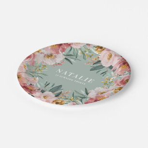 Girly watercolor floral birthday pink chic paper plates