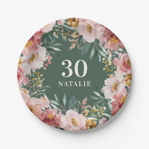 Girly watercolor floral birthday pink chic paper plates