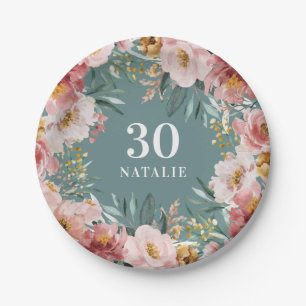 Girly watercolor floral birthday pink chic paper plates