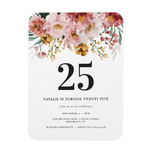 Girly watercolor floral editable age birthday magnet