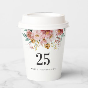 Girly watercolor floral editable age birthday paper cups