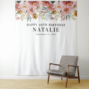 Girly watercolor floral editable age birthday tapestry