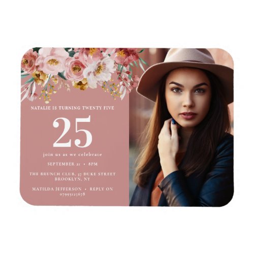 Girly watercolor floral editable age photo magnet