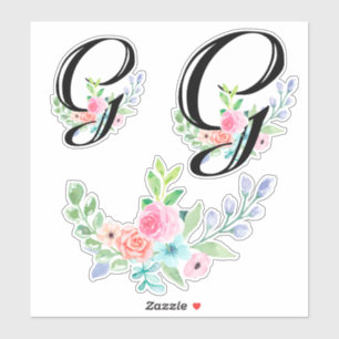 Girly Watercolor Floral Letter G Sticker