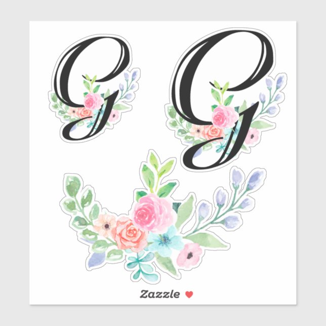 Girly Watercolor Floral Letter G Sticker (Sheet)