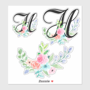Girly Watercolor Floral Letter H Sticker