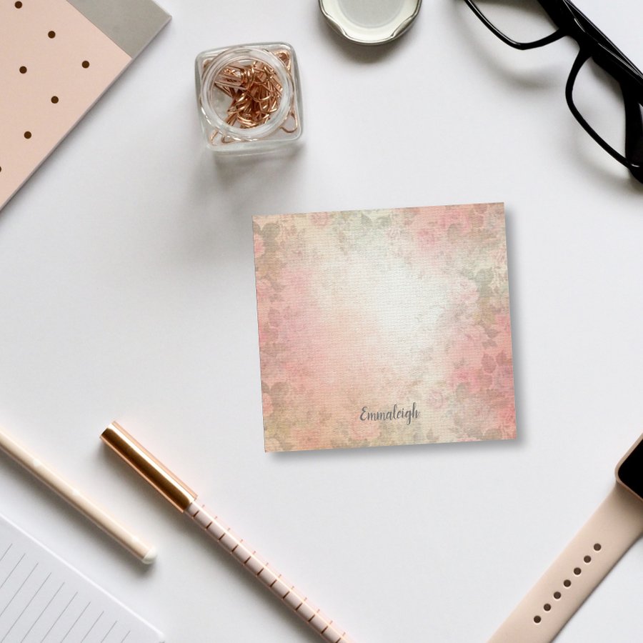 Girly Watercolor Floral Monogram | Pink and Green Post-it Notes