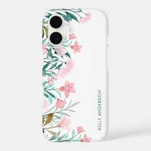 Girly Watercolor Floral Pattern Monogrammed iPhone 17 Case