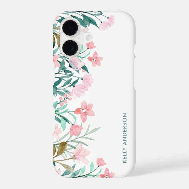 Girly Watercolor Floral Pattern Monogrammed iPhone Case (Back)