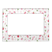 Girly Watercolor Floral Pink Pattern Magnetic Frame