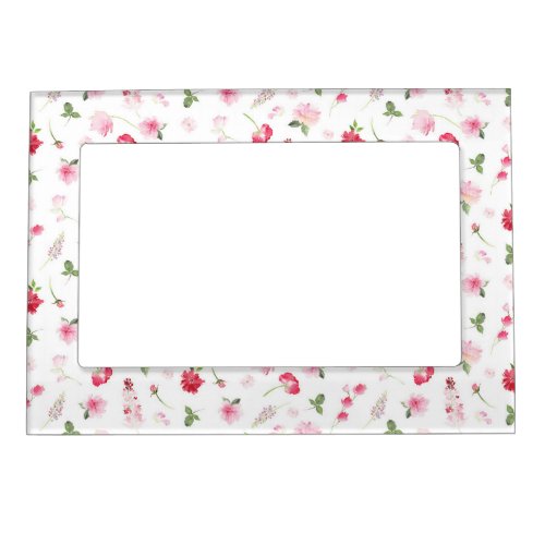 Girly Watercolor Floral Pink Pattern Magnetic Frame