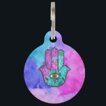 Girly Watercolor Floral Print Hamsa Hand of Fatima Pet Tag<br><div class="desc">This girly and colorful watercolor Hamsa Hand of Fatima is perfect for the trendy and stylish woman who wants a little luck and protection. Colors include purple,  pink,  teal,  and blue watercolor paints..</div>