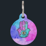 Girly Watercolor Floral Print Hamsa Hand of Fatima Pet Tag<br><div class="desc">This girly and colorful watercolor Hamsa Hand of Fatima is perfect for the trendy and stylish woman who wants a little luck and protection. Colors include purple,  pink,  teal,  and blue watercolor paints..</div>