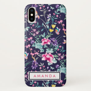 Girly watercolor Flowers butterflies your name iPhone X Case