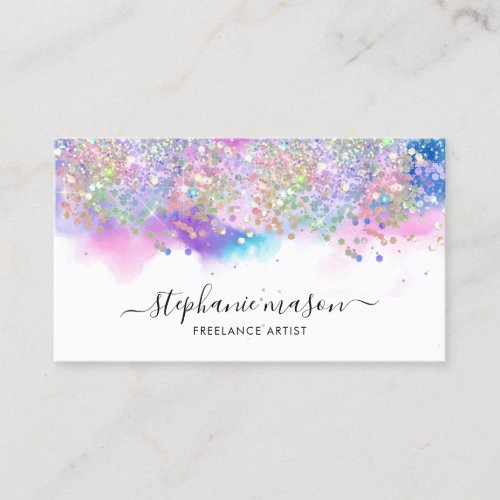 Girly Watercolor Holographic Glitter Artist Calling Card