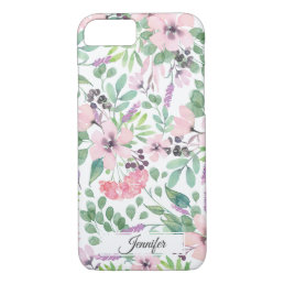 Girly watercolor lavender pink flower personalized iPhone 8/7 case