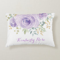 Girly Watercolor Lilac Purple Roses Nursery Decor Accent Pillow
