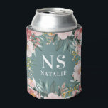 Girly watercolor pink floral birthday elegant can cooler<br><div class="desc">Girly watercolor floral and foliage pink chic party decor. Beautiful elegant modern party theme. Space for initials and name.</div>