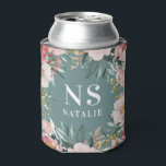 Girly watercolor pink floral birthday elegant can cooler<br><div class="desc">Girly watercolor floral and foliage pink chic party decor. Beautiful elegant modern party theme. Space for initials and name.</div>