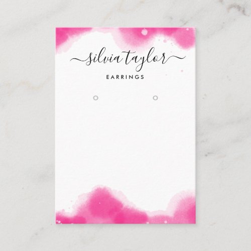 Girly watercolor pink script earring display business card