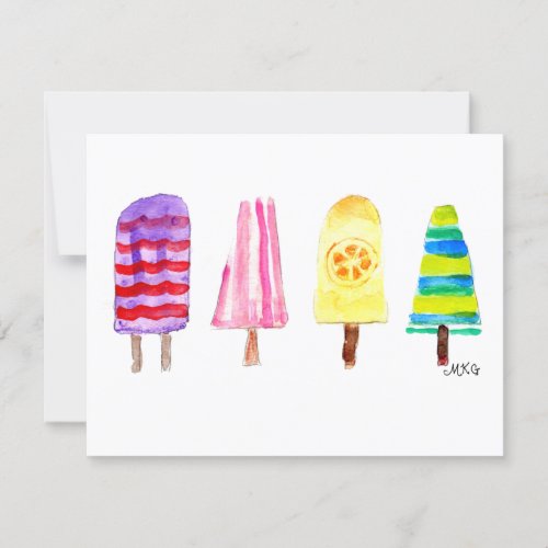 Girly Watercolor Popsicles Hand_Drawn Note Cards