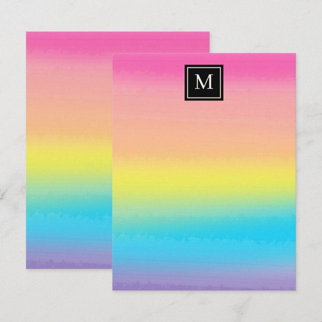Girly Watercolor Rainbow Monogram Kids Note Card (Front/Back)