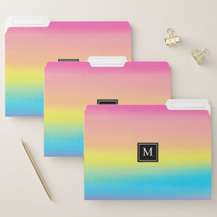 Girly Watercolor Rainbow Monogram School File Folder