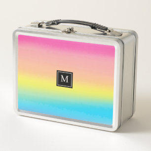 Girly Watercolor Rainbow Monogram School Metal Lunch Box