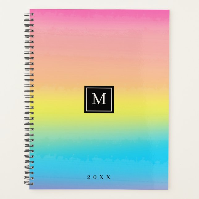 Girly Watercolor Rainbow Monogram School Planner (Front)
