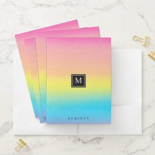 Girly Watercolor Rainbow Monogram School Subject Pocket Folder