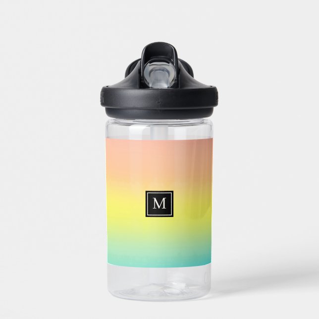 Girly Watercolor Rainbow Monogram School Water Bottle (Front)