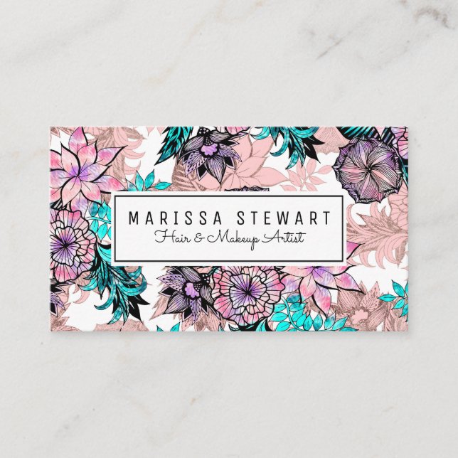 Girly Watercolor Rose Gold Floral Appointment Card (Front)