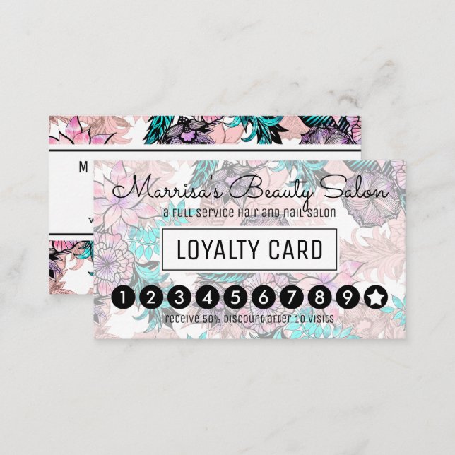 Girly Watercolor Rose Gold Floral Loyalty Punch (Front/Back)