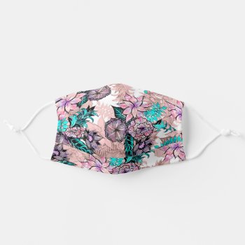 Girly Watercolor Rose Gold Floral Safety Adult Cloth Face Mask by BlackStrawberry_Co at Zazzle