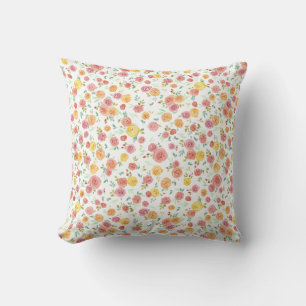 Girly Watercolor Roses Flower Throw Pillow