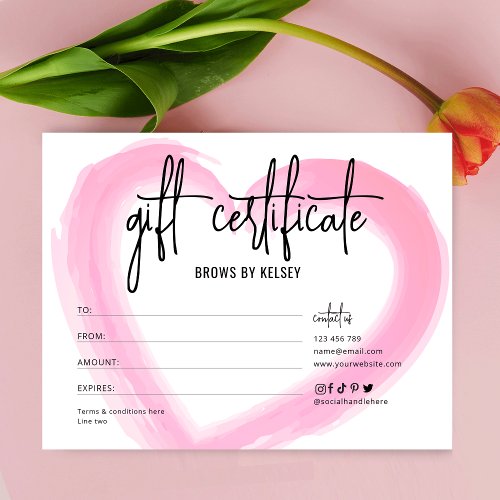 Girly Watercolor Salon Spa Valentines Gift Voucher Card