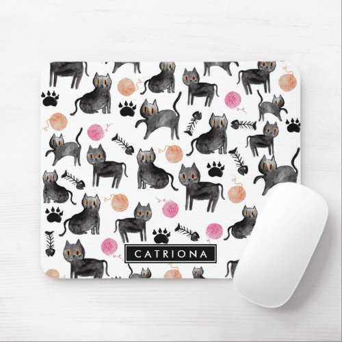 Girly Whimsical Cat Kitten Watercolor Animal Yarn Mouse Pad