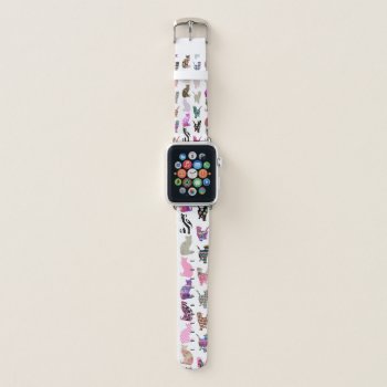 Girly Whimsical Cats Aztec Floral Stripes Pattern Apple Watch Band by girly_trend at Zazzle
