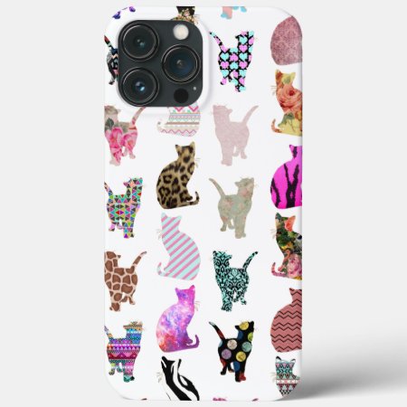Girly Whimsical Cats Aztec Floral Stripes Pattern Iphone 13 Pro Max Ca