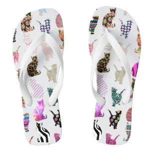 Girly Whimsical Cats aztec floral stripes pattern Flip Flops