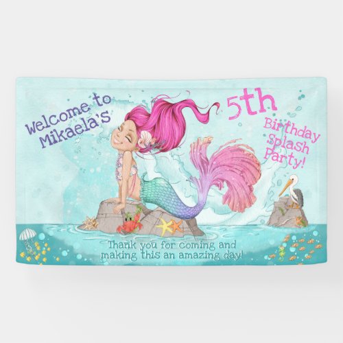 Girly Whimsical Pink Mermaid Welcome Birthday Banner